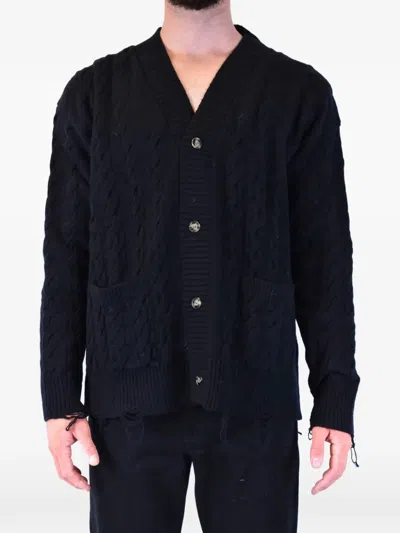 Laneus Cable-knit Cardigan In Black