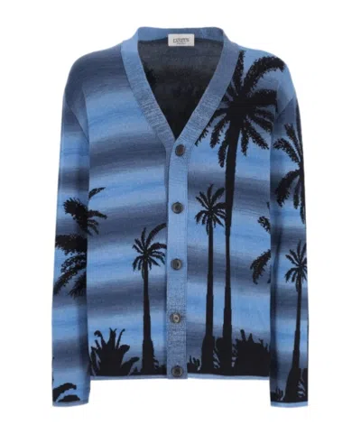 Laneus Cardigan In Filato Di Cotone In Blue