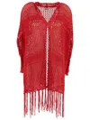 Laneus Openwork Cardigan With Fringe At The Hem In Red