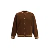 Laneus Knitted Baseball-stripe Bomber Jacket In Green