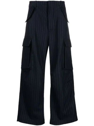 Laneus Cashmere Pants With Striped Texture In Blue