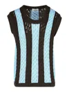 Laneus Open Knit Sleeveless Striped Vest In Light Blue