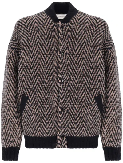 Laneus Chevron-knit Bomber Jacket In Black