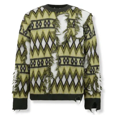 Laneus Comfort-fit Round Neck Knit Sweater In Green