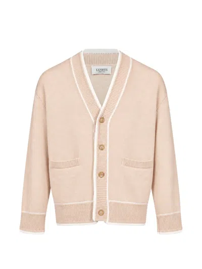 Laneus Contrast-trim V-neck Cardigan In Pink
