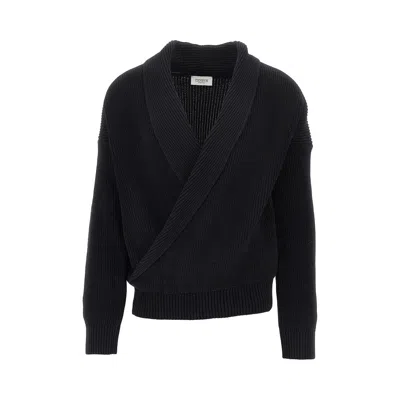 Laneus Cotton Knitted Cardigan In Black