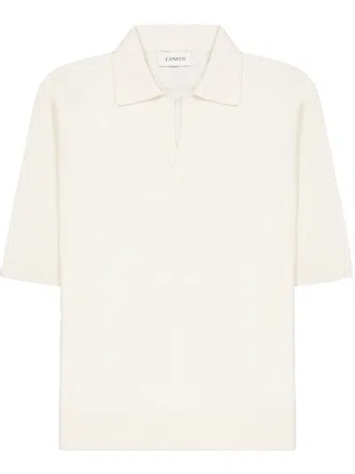 Laneus Jacquard Cotton Polo Cardigan In Neutrals