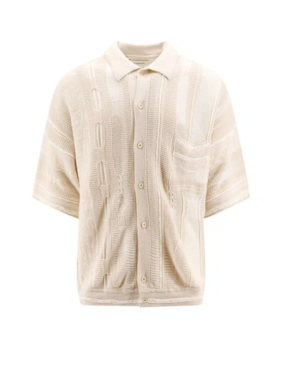 Laneus Cotton Shirt With Embroideries In Neutrals