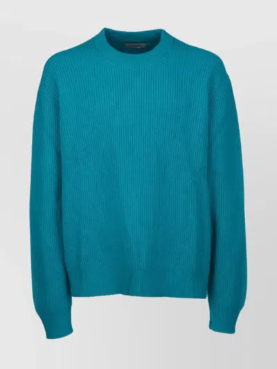 Laneus Crew Neck Ribbed Texture Long Sleeves Sweater In Blue