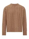 Laneus Cable Knit Sweater In Warm Camel Tone In Brown