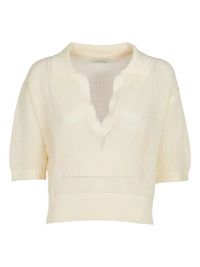 Laneus Cropped Knitted Top In Crema