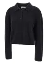 Laneus Cropped Long-sleeve Polo Top In Blue