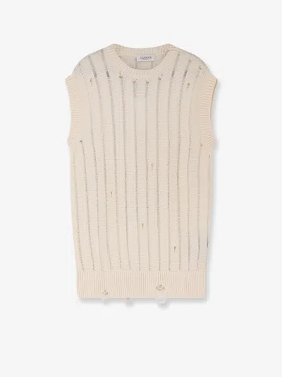 Laneus Destroyed Effect Cotton Vest In Neutral