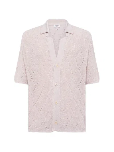 Laneus Diamond-pattern Cardigan In Neutral