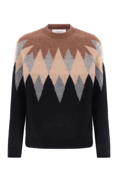 Laneus Diamond Pattern Knitwear In Earthy Tones In Multi