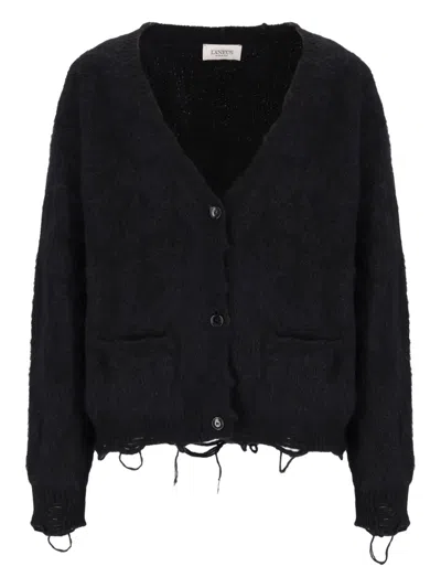 Laneus Distressed Buttoned Cardigan In Black
