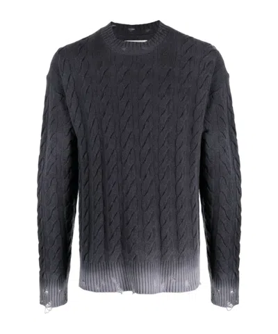 Laneus Distressed Cable-knit Jumper In Black