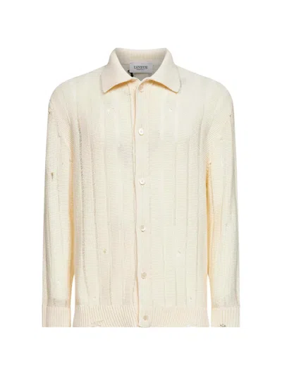 Laneus Distressed Collared Cardigan In Gold