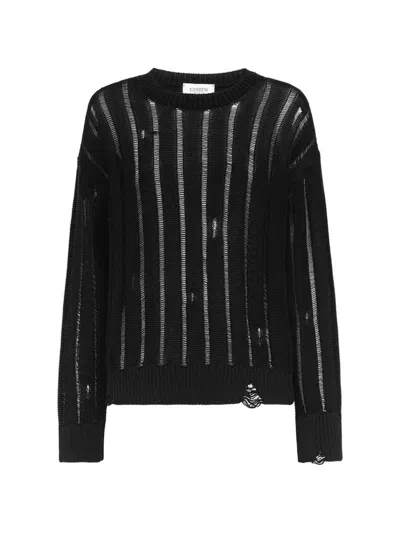 Laneus Distressed Crew-neck Sweater In Black