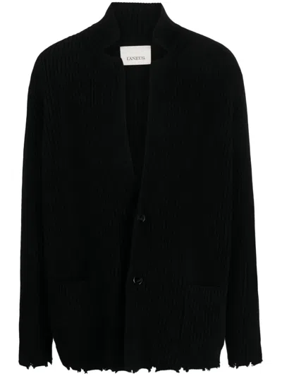 Laneus Distressed-effect Wool Cardigan In Black