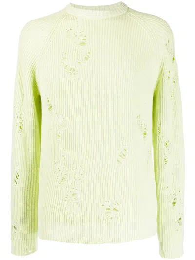 Laneus Distressed Knit Jumper In Yellow
