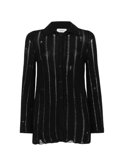 Laneus Distressed Knitted Cardigan In Black