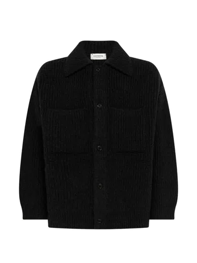 Laneus Distressed Ribbed Cardigan In Black