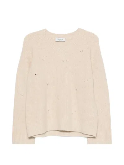 Laneus Distressed Ribbed-knit Sweater In Neutral