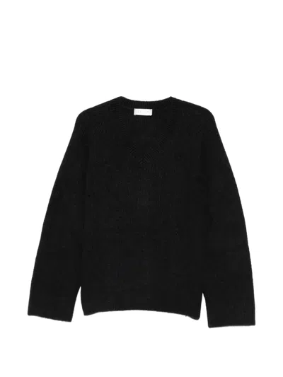 Laneus Distressed Ribbed-knit Sweater In Black