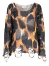 Laneus Distressed Sweater In Animal Print