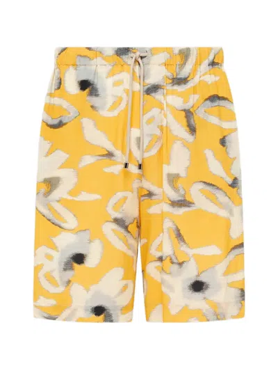 Laneus Drawstring-fastening Floral-print Shorts In Yellow