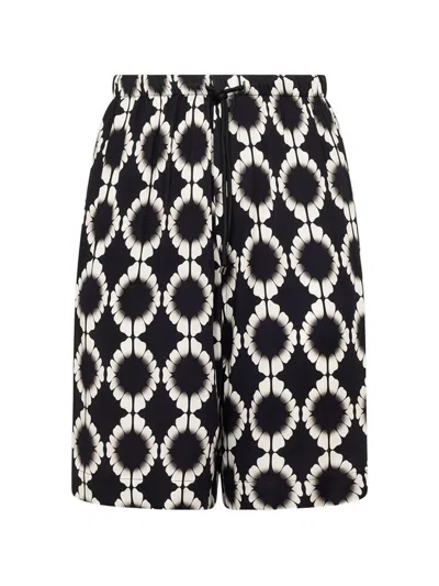Laneus Drawstring-fastening Patterned Shorts In Black