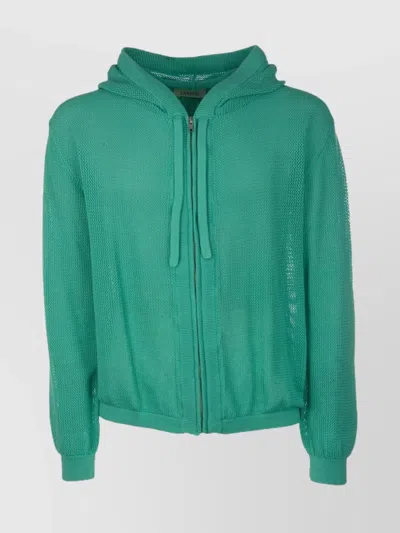 Laneus Drawstring Hooded Sweater Ribbed Cuffs In Green