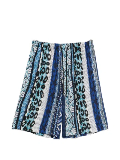 Laneus Drawstring Patterned Shorts In Blue