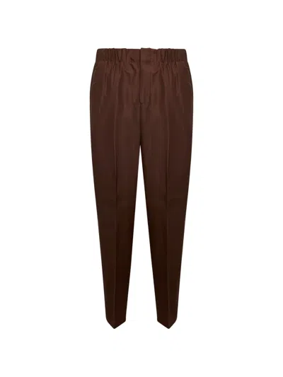 Laneus Elastic-waistband Tapered Trousers In Brown