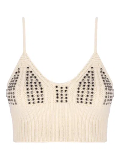 Laneus Embellished Knitted Top In Neutral