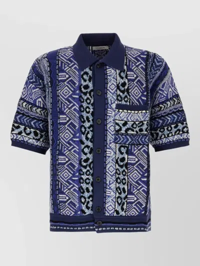 Laneus Embroidered Cotton Blend Polo Shirt Chest Pocket In Blue