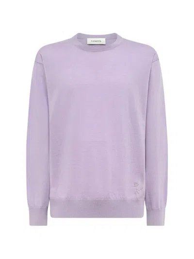 Laneus Embroidered-detail Crew-neck Sweater In Purple