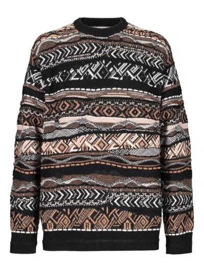 Laneus Fairisle-pattern Crew-neck Sweater In Brown