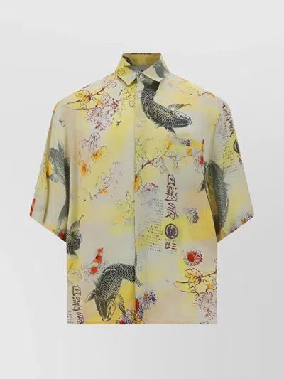 Laneus Fish And Flower Shirt In Multi