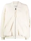 Laneus Fleece-texture Zip-up Bomber Jacket In White