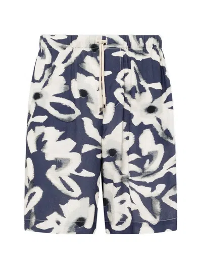 Laneus Floral-print Drawstring-fastening Shorts In Blue