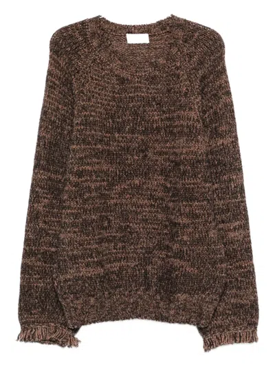 Laneus Frayed-cuff Sweater In Brown