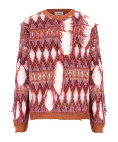 LANEUS FRAYED GEOMETRIC-PATTERN SWEATER