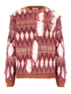 Laneus Frayed Geometric-pattern Sweater In Red