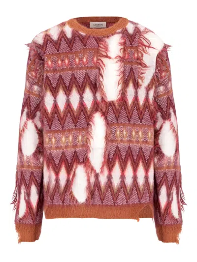 Laneus Frayed Geometric-pattern Sweater In Pink