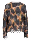 Laneus Animal Print Distressed Baby Alpaca Sweater In Black