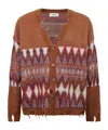 Laneus Patterned Cardigan With Frayed Hems In Multi