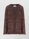 Laneus Fringed Cuff Long Sleeve Knit Cardigan In Brown