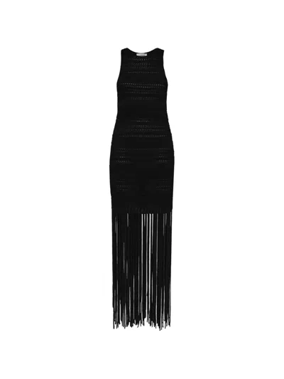 Laneus Fringed-hem Knitted Dress In Black